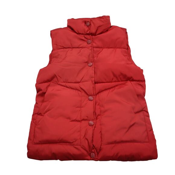 Main Strip Jacket Womens M Red Button Up Sleeveless Pockets Puffer Vest Jacket - Picture 1 of 15